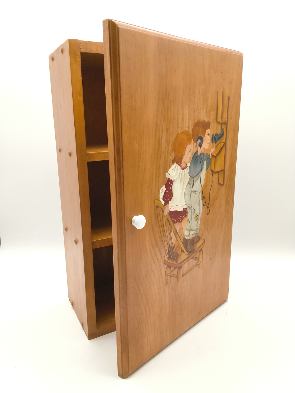 Vintage Country Tole Painted Wooden Wall Cabinet - Craft Storage or Spice Rack